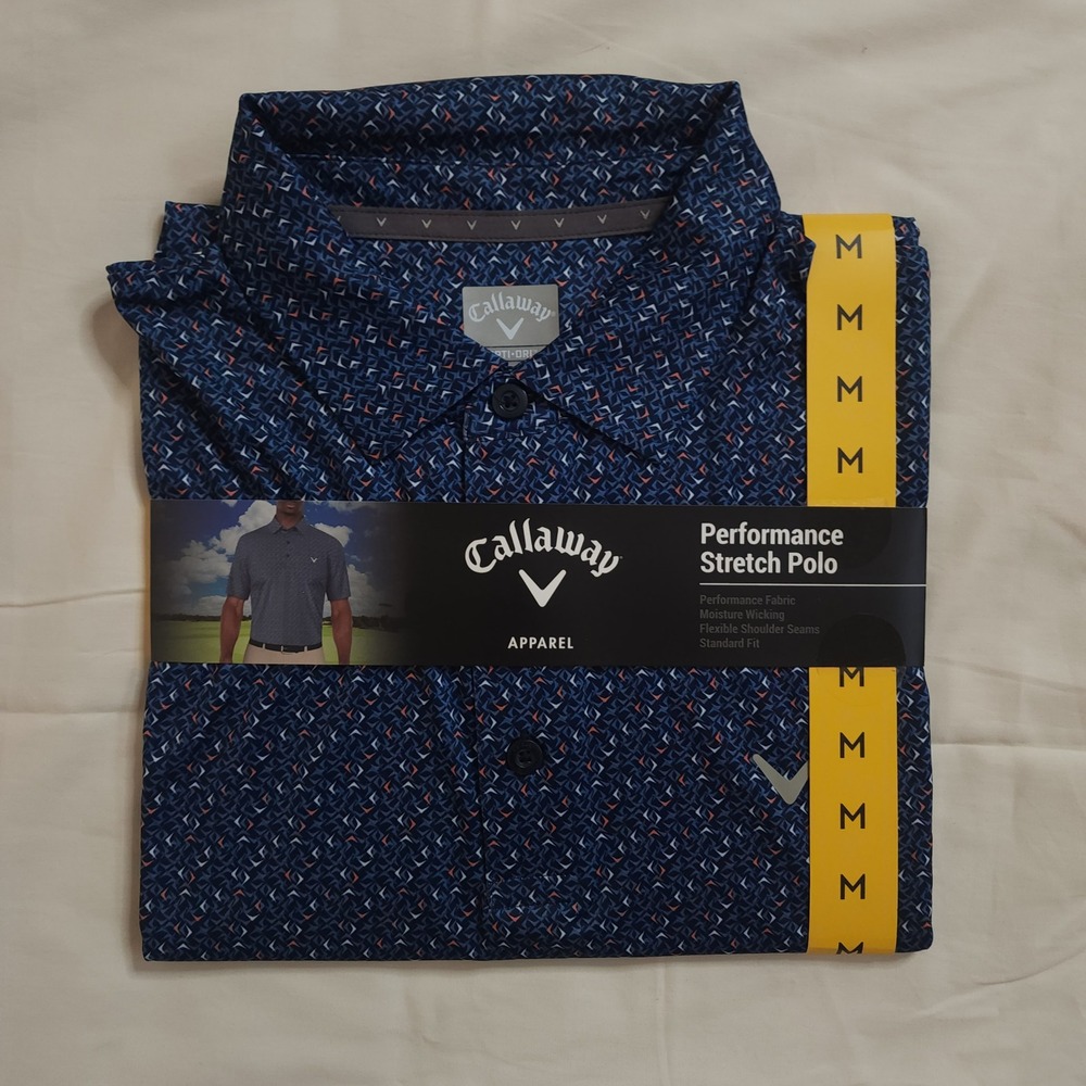Callaway Performance Stretch Polo Mens Medium Peacoat Blue Geometric Opti-Dri